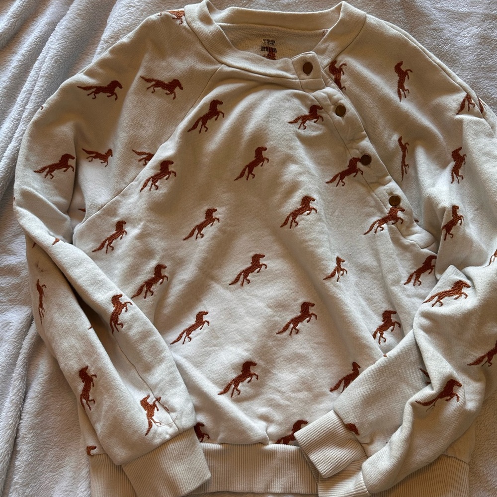 Maeve Cream and Brown Horse Print Top